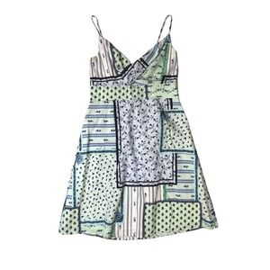 LOFT Womens Size 2 Mint Green Patchwork Floral Smocked Fit & Flare Sundress